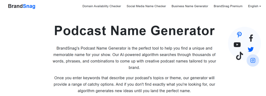BrandSnag Podcast Name Generator