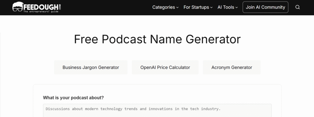 Feedough Podcast Name Generator